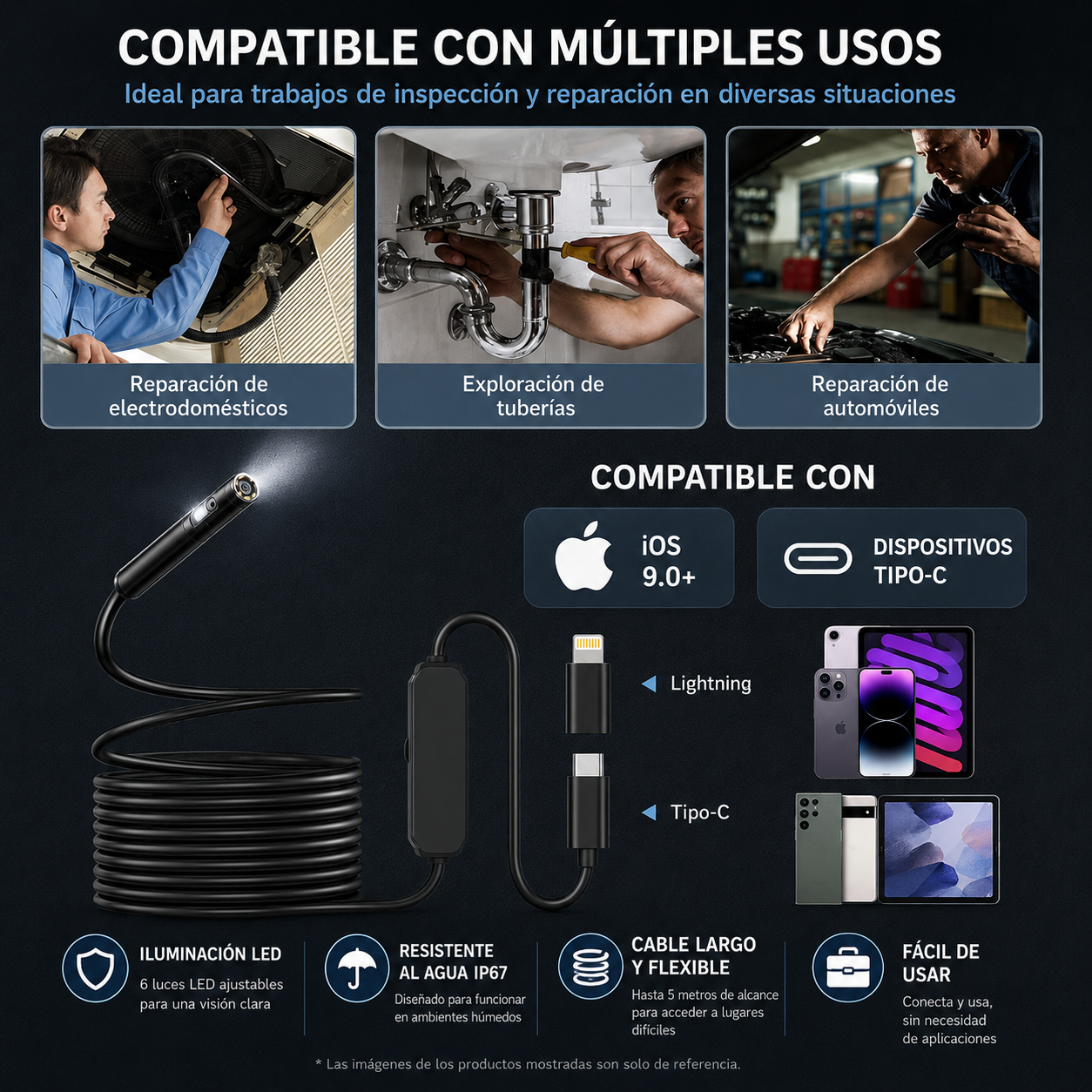 Cámara endoscópica Wifi de lente única/doble, Mini cámara de inspección de coche Android para Iphone IOS, boroscopio de tubería impermeable tipo C