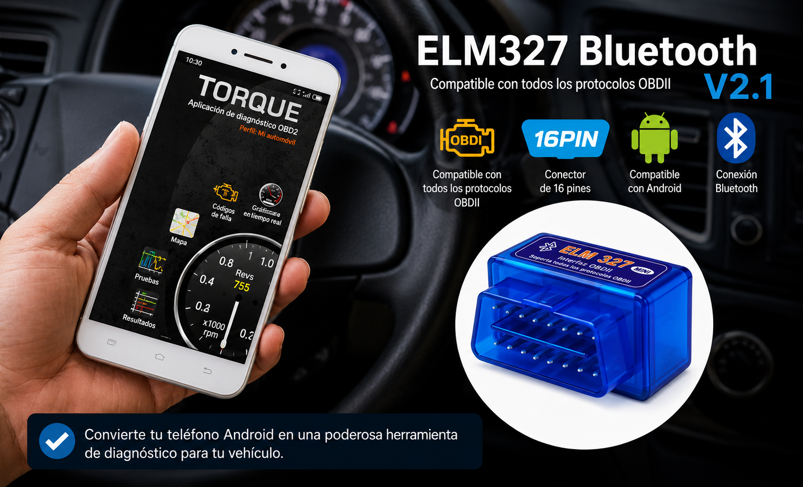 Mini Escáner de Diagnóstico para Autos + Envío Gratis